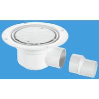 McAlpine 50mm Water Seal Gully with Horizontal Outlet for Sheet Flooring & White Plastic Cover Plate