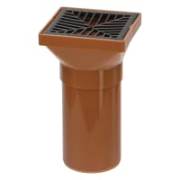 Polypipe Drain Square Hopper Spigot End with Grid 110mm Brown