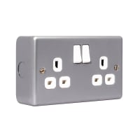 BG Electrical 2 Gang 13A Double Pole Switch Socket Metalclad Silver