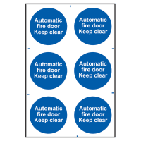 ‘Automatic Fire Door Keep Clear’ Sign 100mm x 100mm 6 Per Sheet