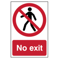 No Exit' Sign, Self-Adhesive Semi-Rigid PVC 200mm x 300mm