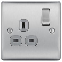 BG Nexus 13A Single Switched Socket Brushed Steel Grey Inserts