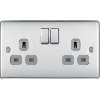 BG Nexus 13A Double Switched Socket Brushed Steel Grey Inserts