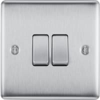 BG Nexus Metal 20A Double Wall Light Switch 2 Way Brushed Steel