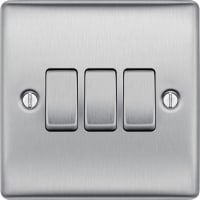 BG Nexus Metal 20A Triple Wall Light Switch 2 Way Brushed Steel