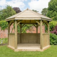 Forest Hexagonal Wooden Garden Gazebo with Timber Roof 3.6m - Installed