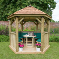 Forest Hexagonal Wooden Garden Gazebo with Cedar Roof 3m Green - Installed