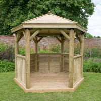 Forest Hexagonal Wooden Garden Gazebo with Timber Roof 3m - Installed