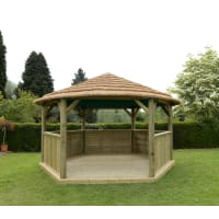 Forest Hexagonal Wooden Garden Gazebo with Thatched Roof 4.7m Green - Installed
