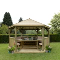 Forest Hexagonal Wooden Garden Gazebo With Timber Roof 4.7m Cream - Installed