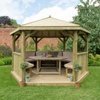 Forest Hexagonal Wooden Garden Gazebo With Timber Roof 4m Cream - Installed