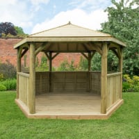 Forest Hexagonal Wooden Garden Gazebo With Timber Roof 4m - Installed