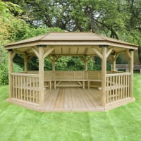 Forest Premium Oval Wooden Gazebo - Timber Roof & Benches 5.1m - Installed