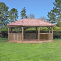 Forest Premium Oval Wooden Gazebo with Cedar Roof & Benches 6m - Installed