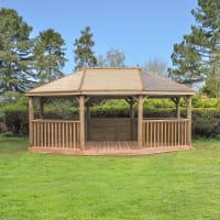 Forest Premium Oval Wooden Gazebo with Timber Roof & Benches 6m - Installed