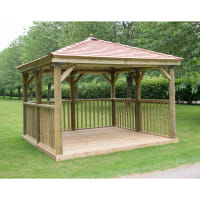 Forest Square Wooden Gazebo with Cedar Roof - with Base 3.5m - Installed