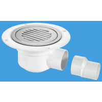McAlpine 75mm Water Seal Gully with Horizontal Outlet for Sheet Flooring & Chrome Plated Cover Plate