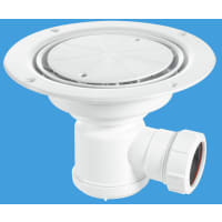 McAlpine 75mm Water Seal Gully with Vertical Outlet for Sheet Flooring & White Plastic Cover Plate