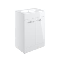 Radiance 610mm Floor Standing 2 Door Basin Unit & 1TH Thin Edge Basin White Gloss