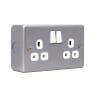 BG Electrical 2 Gang 13A Double Pole Switch Socket Metalclad Silver