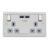 BG Electrical Steel 13A 2 Gang Switch Socket USB Grey