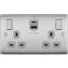 BG Nexus Metal 13A Double Switched Socket USB- A&C 22W Brushed Steel