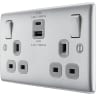 BG Nexus Metal 13A Double Switched Socket USB- A&C 22W Brushed Steel