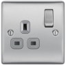 BG Nexus 13A Single Switched Socket Brushed Steel Grey Inserts