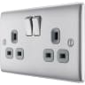 BG Nexus 13A Double Switched Socket Brushed Steel Grey Inserts