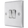 BG Nexus Metal 20A Double Wall Light Switch 2 Way Brushed Steel