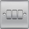 BG Nexus Metal 20A Triple Wall Light Switch 2 Way Brushed Steel