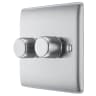 BG Nexus Metal Double Wall Dimmer Switch 2 Way Brushed Steel