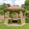 Forest Hexagonal Wooden Garden Gazebo with Cedar Roof 3.6m Cream - Installed