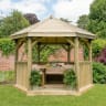 Forest Hexagonal Wooden Garden Gazebo with Timber Roof Furnished 3.6m Cream - Installed