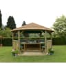 Forest Hexagonal Wooden Garden Gazebo With Thatched Roof Furnished 4.7m Green - Installed