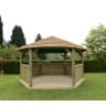 Forest Hexagonal Wooden Garden Gazebo with Thatched Roof 4.7m Cream - Installed