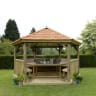 Forest Hexagonal Wooden Garden Gazebo With Cedar Roof 4.7m Cream - Installed