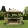 Forest Hexagonal Wooden Garden Gazebo With Timber Roof 4.7m Green - Installed