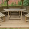 Forest Hexagonal Wooden Garden Gazebo With Thatched Roof Furnished 4m Cream - Installed