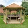 Forest Hexagonal Wooden Garden Gazebo With Cedar Roof 4m Cream - Installed