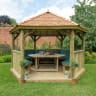 Forest Hexagonal Wooden Garden Gazebo With Cedar Roof 4m Green - Installed