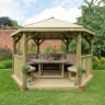 Forest Hexagonal Wooden Garden Gazebo With Timber Roof 4m Cream - Installed