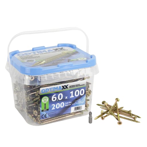 Optimax Extreme Performance Wood Screw Maxxtub 6.0x100mm Tub of 200