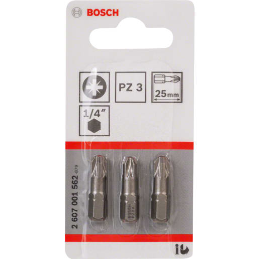 Bosch Screwdriver Bit Extra Hard PZ3 25mm Grey Pack of 3