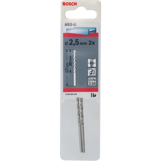 Bosch HSS-G Metal Drill Bits 57 x 2.5mm Chrome Pack of 2