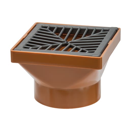 Polypipe Drain Square Hopper Solvent Socket with Grid 110mm Brown