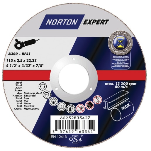 Norton Steel-Inox Flat Metal Cutting Disc 230 x 2.5 x 22.23mm