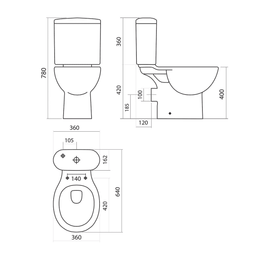 Essential Ocean Close Coupled Pan Cistern Seat Pack 780mm H White