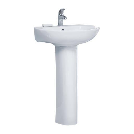 Essential Ocean 2 Tap Hole Basin and Pedestal 920 x 560mm White