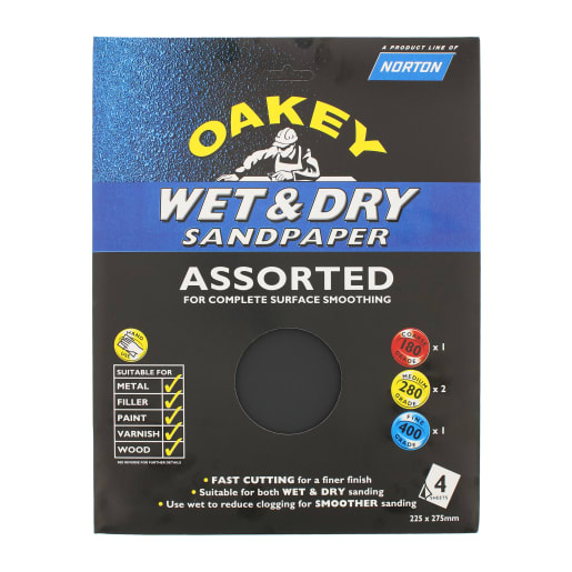 Oakey Wet and Dry Sandpaper 280 x 230mm Pack of 4